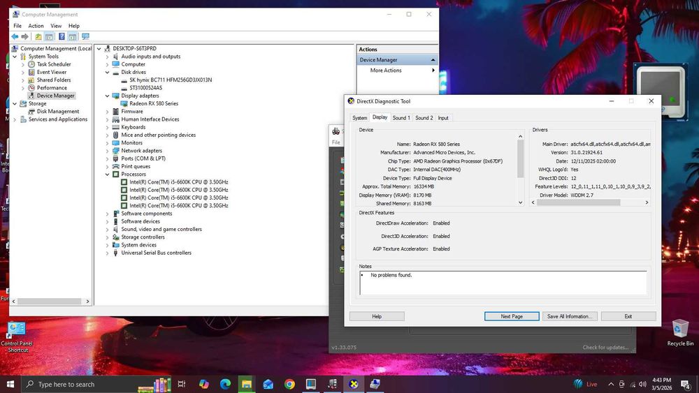 PC i5 6600k 3,9 16gb DD4 RX 580 8GB ssd+hard calculator unitate gaming