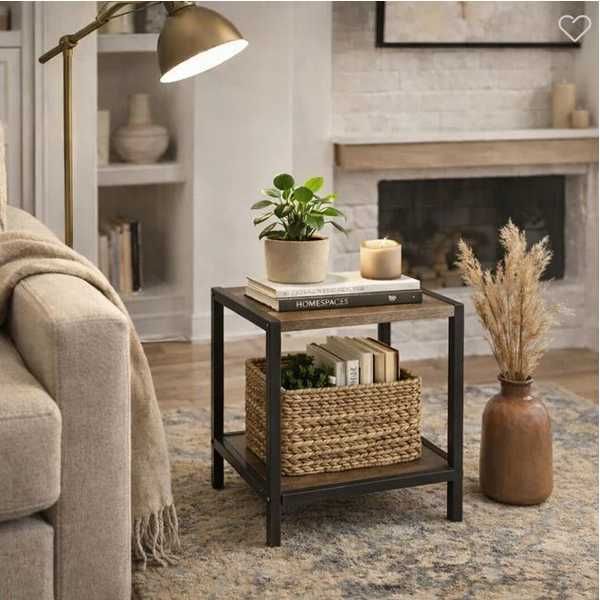 Декоративна масичка Mercado Trade, 2 нива, Метал-Дърво, Кафяв