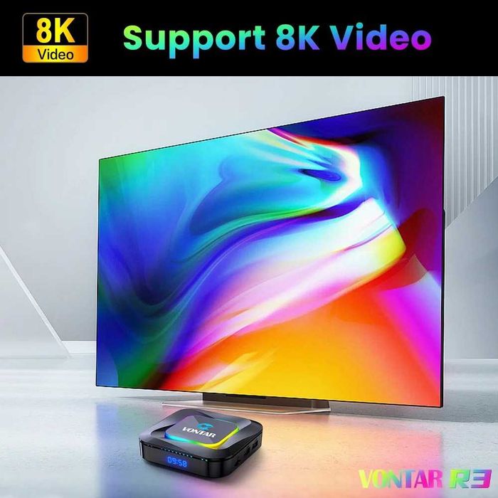 TV Box 4K Vontar R3 Android 13, RK3528 Quad Core, 4 GB RAM, 32 GB Stocare, Wifi 6, HDR10, Iluminare RGB NOU