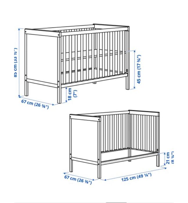 IKEA Бебешко Креватче/ Легло + 60x120 см Бяло SUNDVIK + подарък матрак