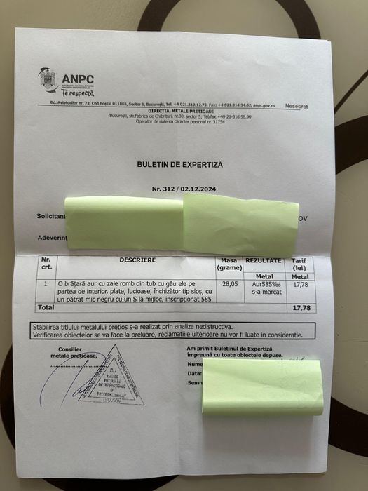 Bratara Aur Cuban - Cu Buletin Expertiza ANPC