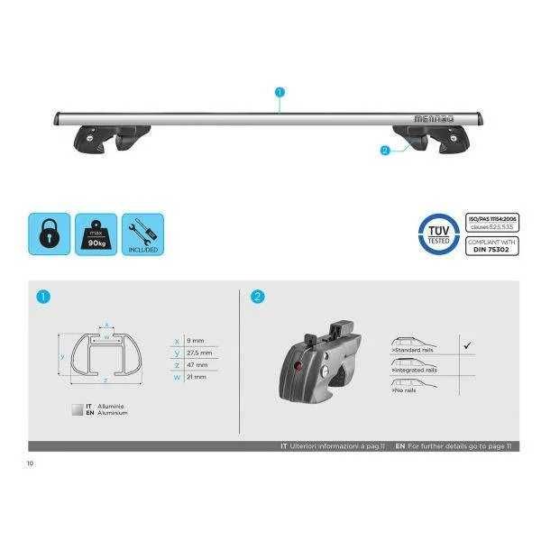 Bare transversale Menabo Sherman Silver XL pentru bare longitudinale