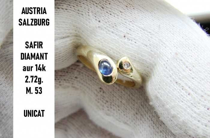 Inel Aur 14K Inel Aur Sarpe Cu Safir Si Diamant Unicat Designer Milo