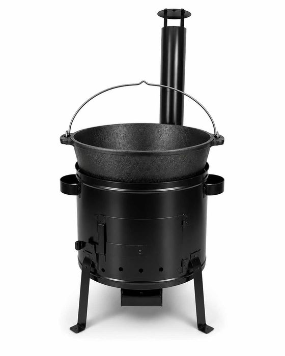 Set Ceaun Fonta Brut 13L cu Focar 36 cm si Horn pentru Gatit