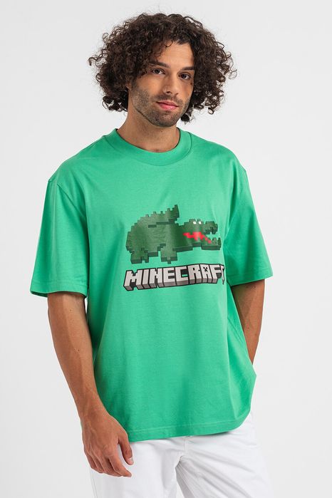 Lacoste x Minecraft Shirt оригинална тениска S памучна зелена фланелка