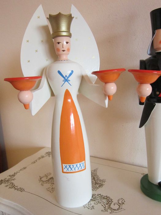 cadou rar Craciun Inger pazitor si Miner handmade lemn Germania 1960