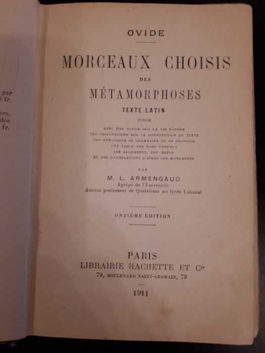 Ovide, Morceaux Choisis des Metamorphoses, texte latin, Paris, 1911