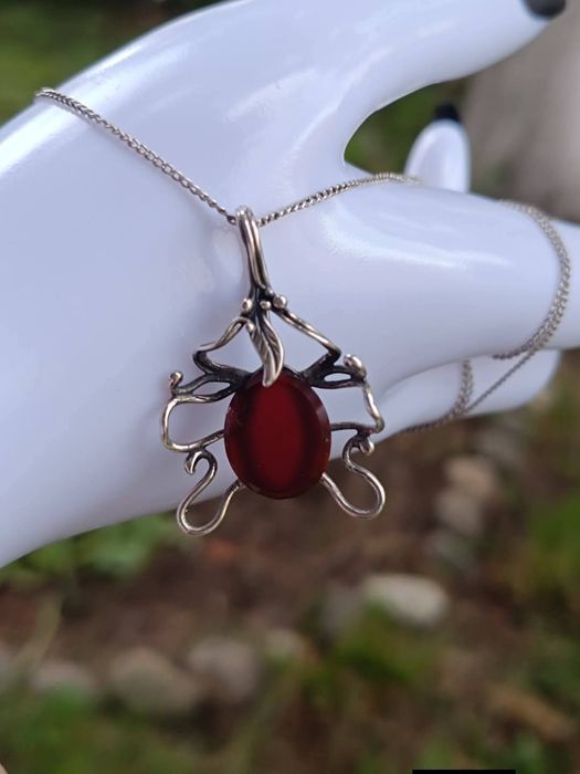 Vechi lant argint 835 cu pandantiv piatra carnelian argint 875, german