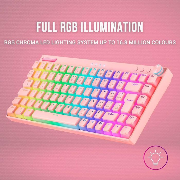 Tastatura mecanica Mars Gaming MKCLOUD 75%, RGB, roz, cu fir