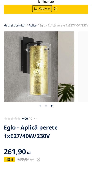 Set lustra pendul si aplica de perete Auriu Gold Pinto
