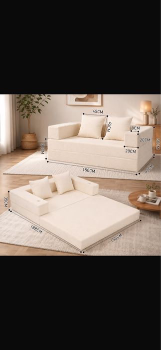 Canapea extensibilă 4 în 1 – Fotoliu, Șezlong și Pat | Culoare Crem | Nouă