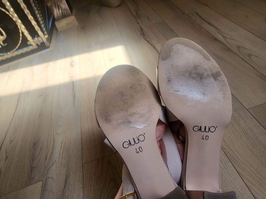 Sandale bej crem piele naturala marimea 40 toc gros 7 cm Giulio