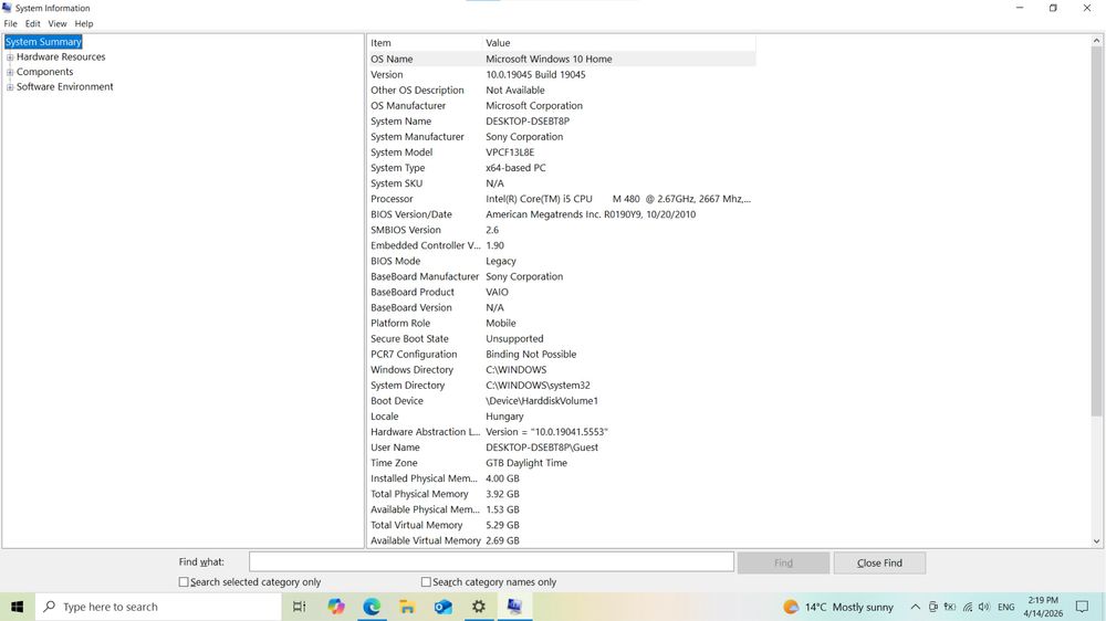 Laptop Sony Vaio Model: PCG-81213
