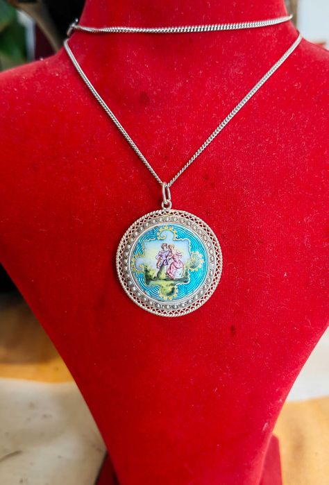 Уникат! Старинен 19 в. Сребърен 
Филигранен Медальон с Емайл и Перли