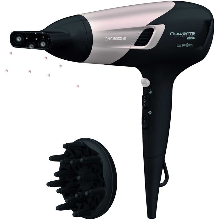 Uscator de par ROWENTA Studio Dry Glow CV5831F0, 2300W, 6 trepte de viteza si temperatura, tehnologie Thermo control, difuzor pentru volum, negru-roz