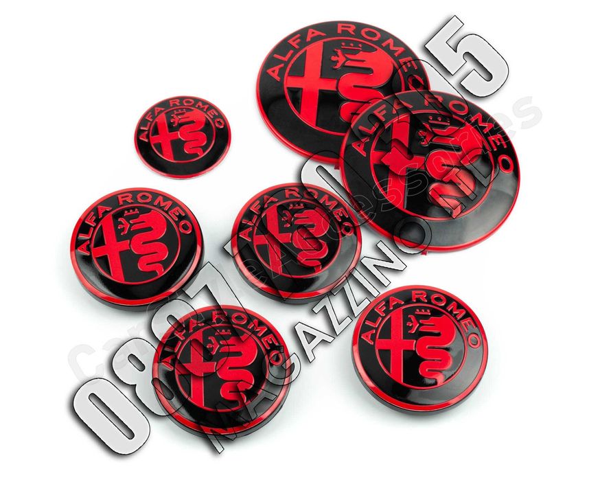 Пълен Комплект Емблеми за Alfa Romeo Червено 147, 156, Mito, GT, GTV