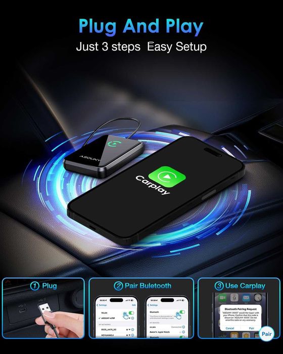 ASOUNY BY969T – безжичен адаптер за Apple CarPlay