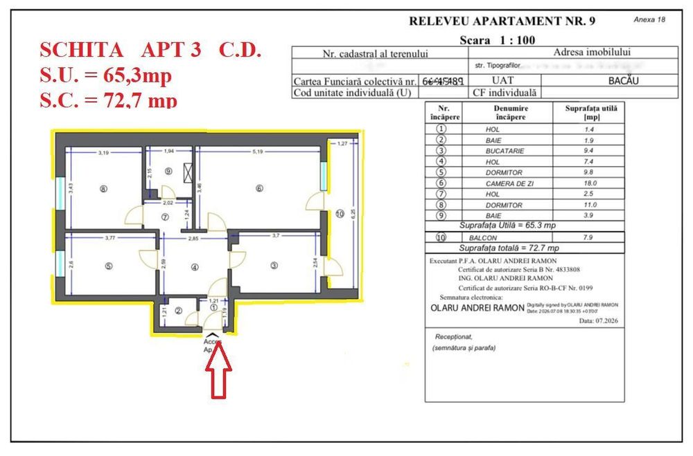 Apartament 3 camere si 2 bai de vanzare, str. Tipografilor, Nord Bacau — fotografia 3
