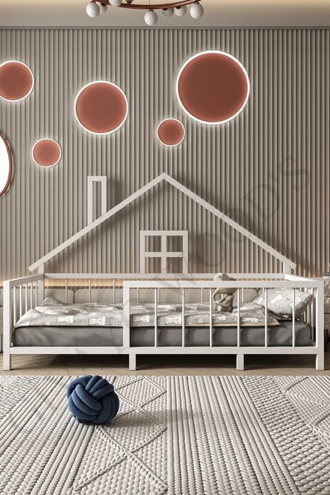 Монтесори легло тип "къщичка" с декоративен комин 100% MDF