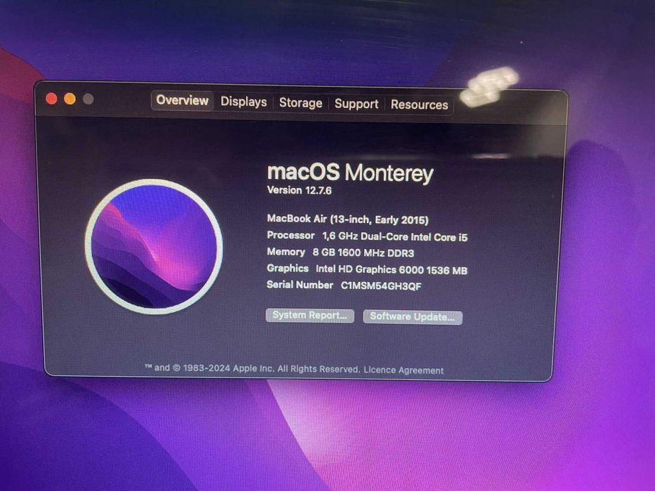 Apple MacBook AIr 13-inch 1.6GHz i5 8GB 128GB HDD 2015 лаптоп