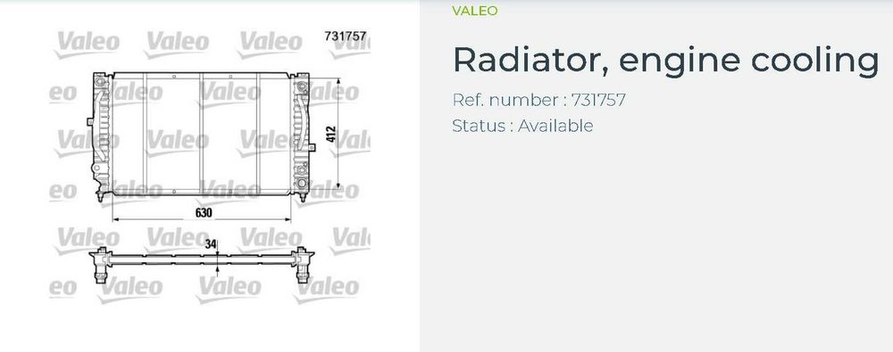 Чисто нов воден радиатор Valeo за Audi, VW, Skoda 1997-2005