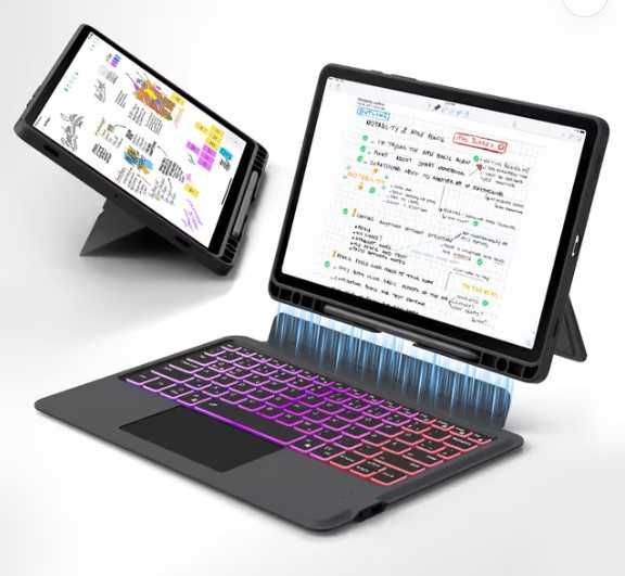 Husă cu tastatură Bluetooth și touchpad pentru Samsung Galaxy Tab S10 FE / S10 Lite, iluminată, Negru