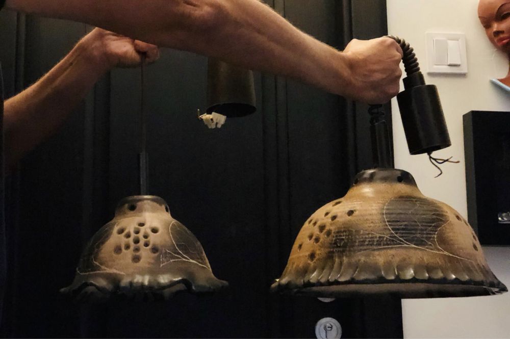 Mid century 2 lampa pendul ceramica