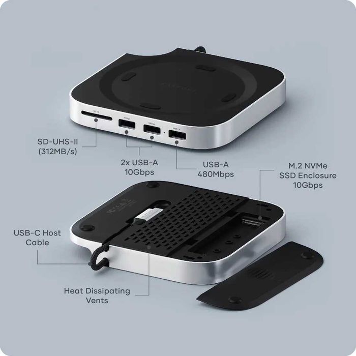 Док-станция Satechi Mac Mini M4 Stand & Hub with SSD Enclosure