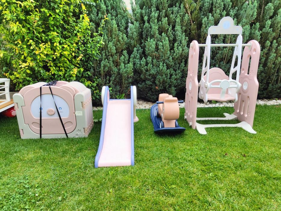 Tarc de joaca cu accesorii copii(Leagan, Calut, Tobogan). 204 x 204 cm