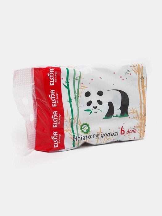 Туалетная бумага Elma Panda Asian Pack 2х слойная 6 шт, Без втулки
