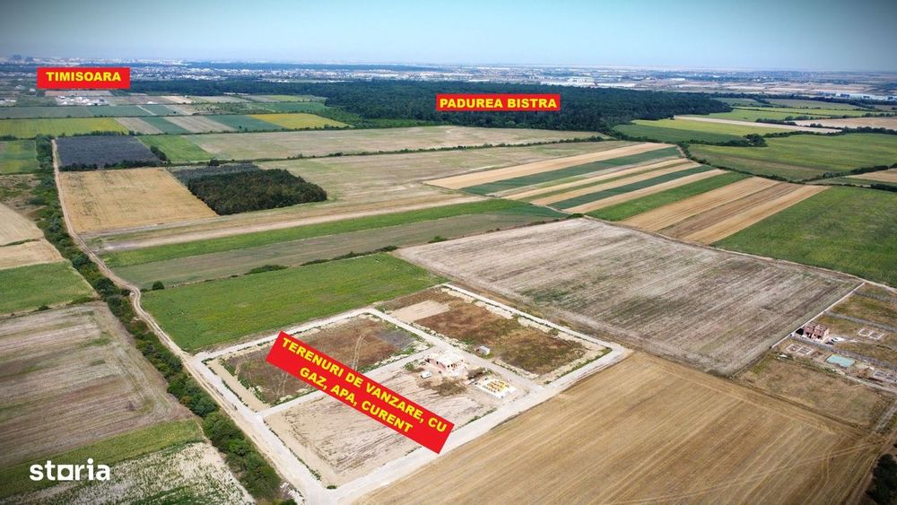 Terenuri intre Mosnita si Bucovat, cu gaz, apa, curent– 62 euro/mp+TVA