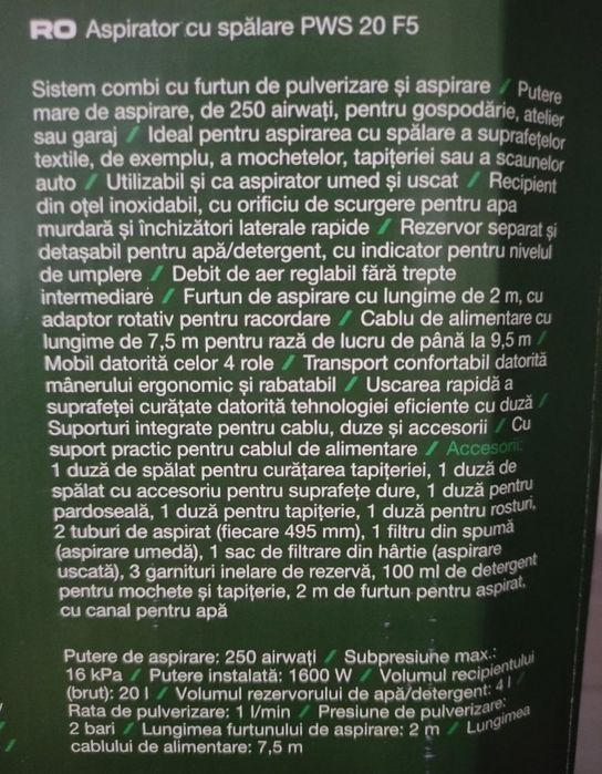Aspirator cu spalare Parkside injecție extracție pentru tapițerie scaune canapea mocheta saltea