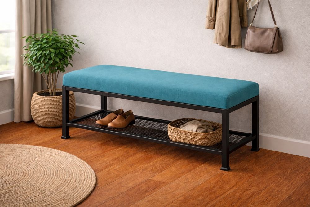Bancă pentru hol cu șezut tapițat și suport pantofi