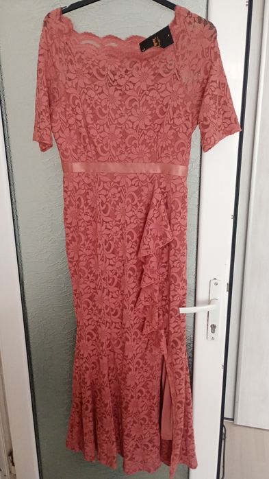 Rochie de ocazie din dantelă, roz scorțișoară XL