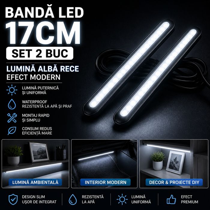 LED Lumini de Zi COB 17cm – Set 2 buc, Alb/Roșu/Albastru/Galben, 12V