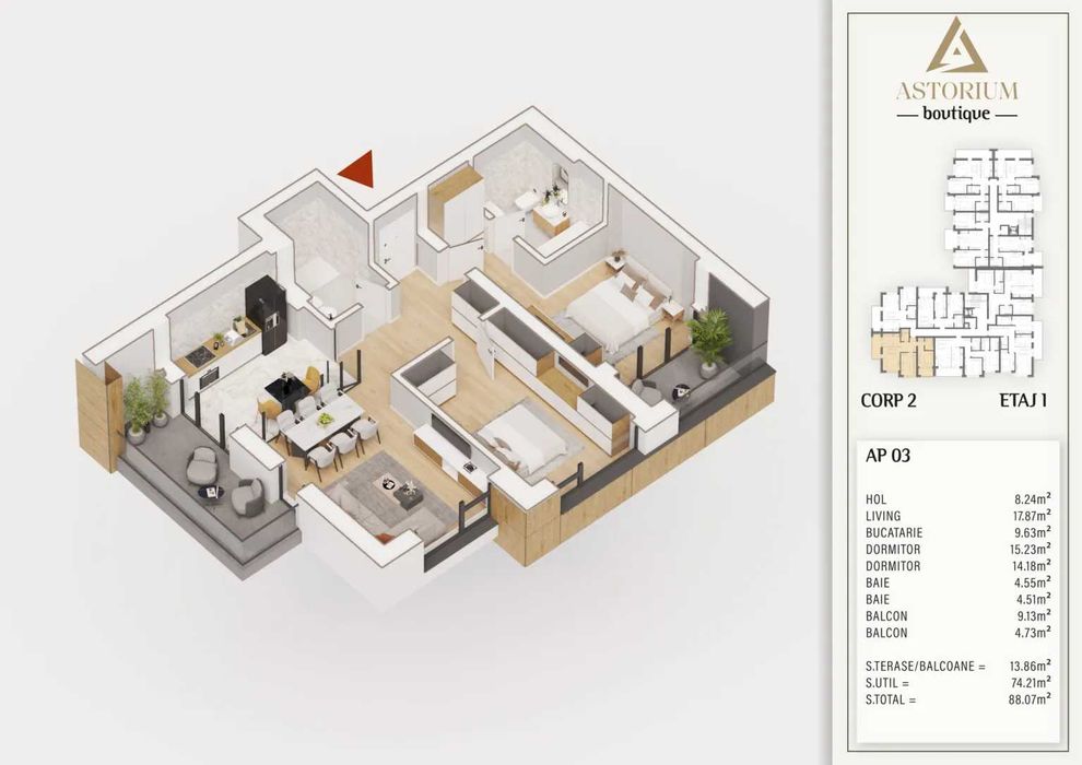 Apartament 3 Camere Elegant cu Compartimentare Practică Comision 0%