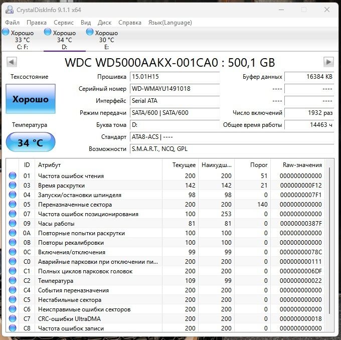 Жёсткий диск WD 500 Gb