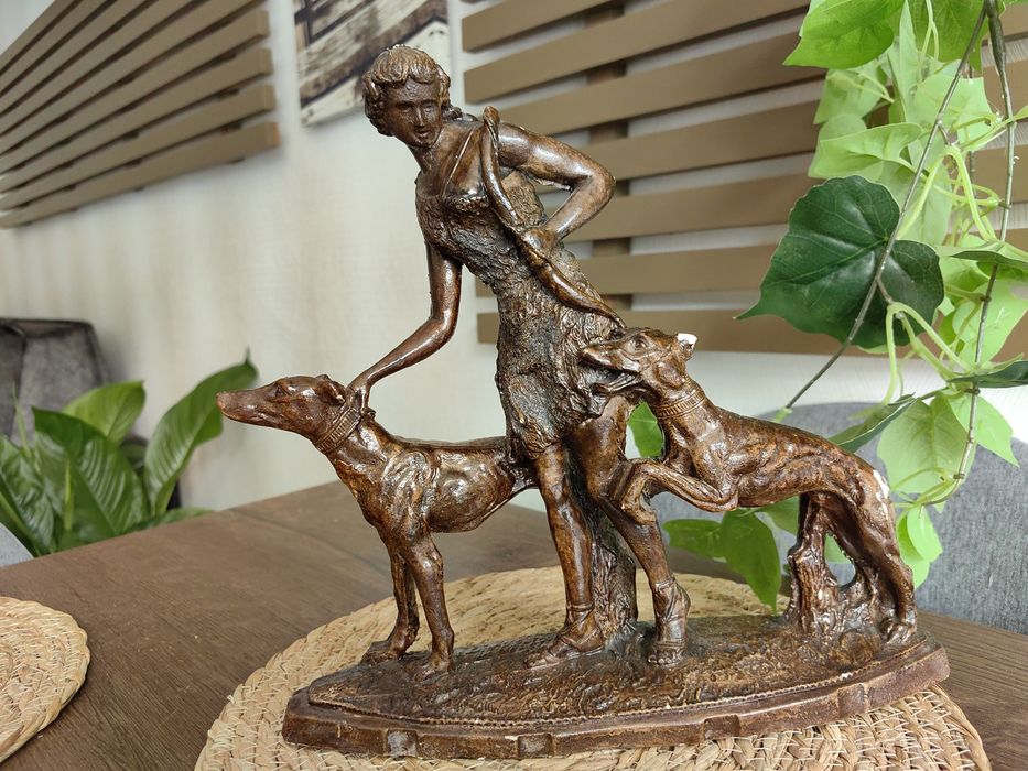 Ретро статуетка „Богиня Диана с хрътки“ | Art Deco Diana Goddess Statue | Винтидж