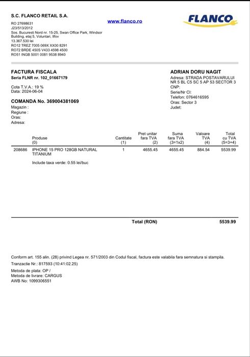 Iphone 15 PRO 128 GB Natural Titanium in garantie