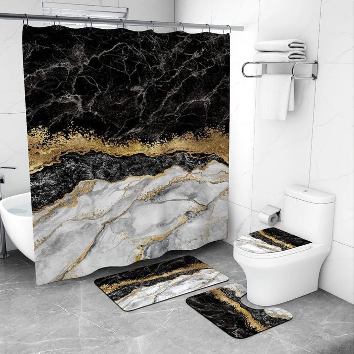 Комплект для ванной и туалета 4 в 1, коврики и шторка для ванной