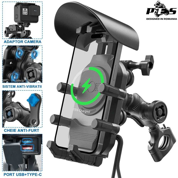 Suport telefon moto, atv, scuter incarcare prindere ghidon/oglinda