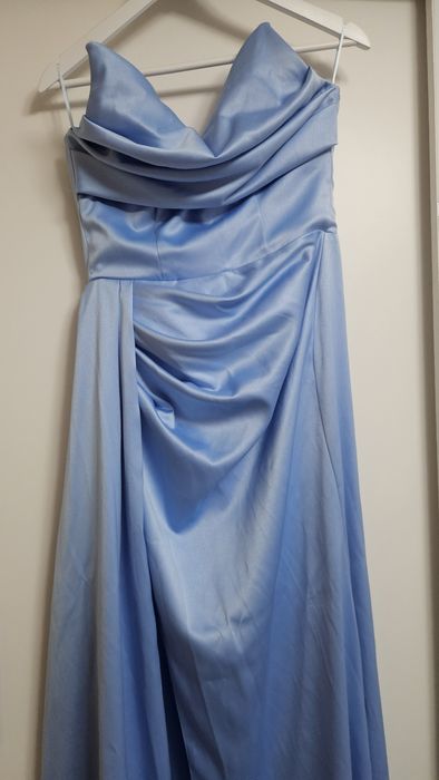 Rochie baby blue albastră de satin  mărime S cu corset