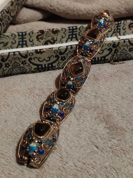 Bratara argint cu bronzit si email, China 1960 -1970