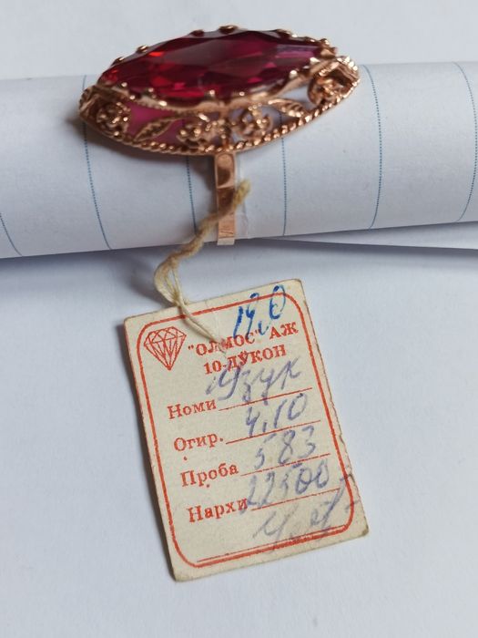 Кольцо золотое с красным камнем