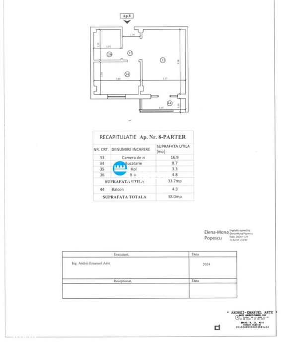 Apartament 1 cameră, bloc nou (intabulatmobilatutilat), 38 mp | V