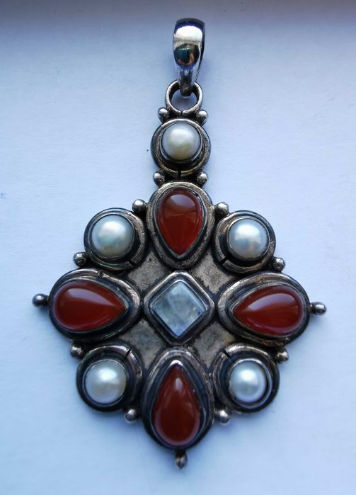 Pandantiv din argint, vintage, pietre semipretioase, de colectie