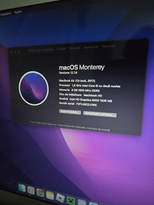 Macbook air 2017, 8gb ram ddr3, 128gb stocare