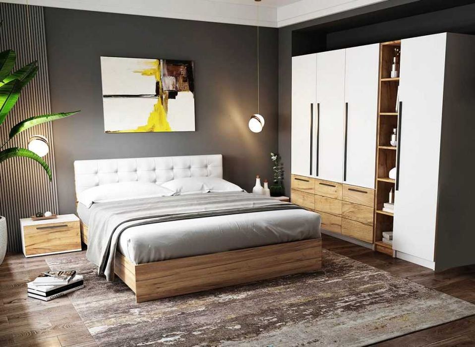 Set Dormitor Timea 6 piese Tapitat Alb - Transport Gratuit