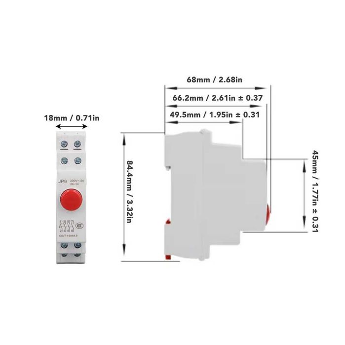 Buton pulsator pe sina DIN, control 2NO 2NC, iluminat, rosu, 230V, compact