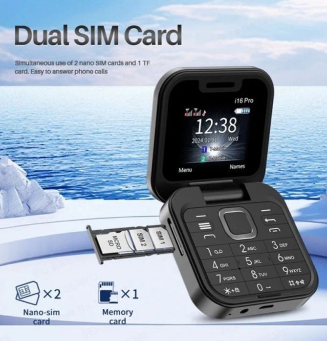 Сгъваем мобилен телефон i16 Pro – 2 SIM, камера, фенерче, FM радио